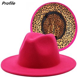 Stingy Brim Hats Chapeau fedora rose rouge chapeau imprimé léopard Chapeau européen et américain pour hommes et femmes chapeau fedora jazz chapeau d'hiver 230324