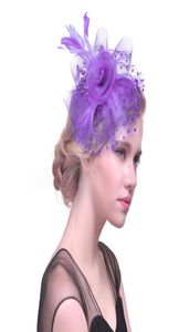 Скупые шляпы с полями S Net Feather Hat Hat Коктейльная вечеринка Головные уборы Чародей для девочек и женщин3791328