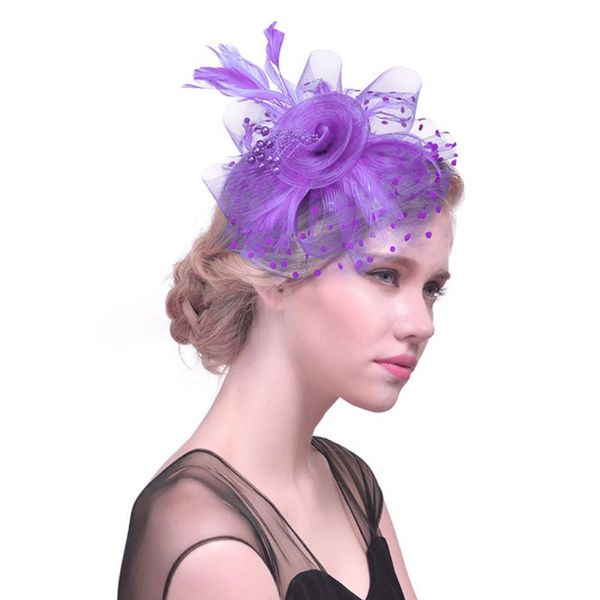 Stingy Brim Hats S Net Feather Flower Hat Cocktail Party Headwear Fascinator para niñas y mujeres