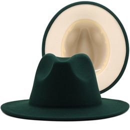 Sombreros de ala tacaños Sombreros de ala simples de dos tonos para hombres Sombrero de fieltro con fondo beige verde Sombrero de jazz Sombrero de bombín Sombrero de perfomance Hombres Sombrero de iglesia 5658CM 230325