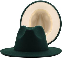 Stingy Brim Chapeaux Chapeaux fedoras simples à deux tons pour hommes vert beige bas chapeau de feutre chapeau de jazz chapeau melon chapeau de performance hommes chapeau d'église 5658CM 230325