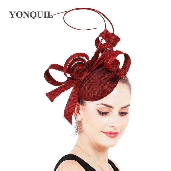 Stingy Brim Chapeaux Sinamay Fascinator Wanita Imitasi Sampanye Topi Pernikahan Royal Floral dengan Bulu Chapeaux Jepit Rambut Acara Gereja 230313