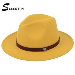 Stingy Brim Hats SLECKTON Sombreros de fieltro de moda para mujeres Casual Girl Panamá Jazz Cap Ladies Lana Top Hat Hombres Bowler Unisex Gorras S10591