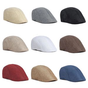 Stingy Brim Hats Lente en zomer heren effen kleur hoed imitatie hennep baret Britse retro ademend voor ouderen 231213