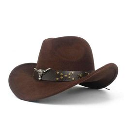 Gierige rand hoeden steampunk kind kinderen wol holle westerse cowboy hoed jongen meisje outblack sombrero hombre jazz cap maat 5254 Q08057850153