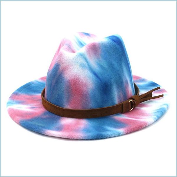 Stingy Brim Chapeaux Tie Dye Jazz Cap Femmes Hommes Large Brim Chapeaux Chapeau Formel Homme Panama Femme Feutre Fedora Caps Hommes Trilby Lovers Mode Ac Dhtuk