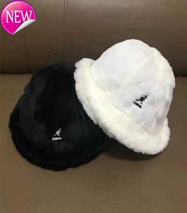 Stingy Brim Hats Top fashion New kangol kangaroo rabbit fur basin hat embroidered warm white fisherman women gift1432103