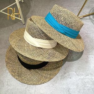 Sombreros de ala tacaña Viajes Natural Seagrass Hueco Sombrero de ala plana Señoras Verano Porkpie Cóncavo Redondo Sol Playa Paja con cinta al por mayor 230508