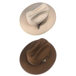 Stingy Brim Hats Unisex Vilten Hoed Panama Fedora voor Dames met Veren Lint Strik voor Heren Dames Omtrek 57 - 62cm Lente Winter Herfst 230306