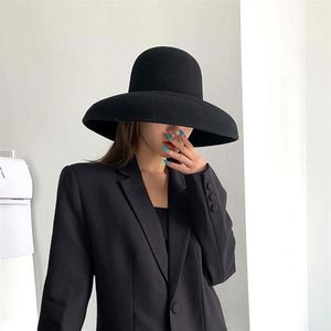 Chapeaux de ruine avare vintage Hepburn Style Luxury Hat Fedora hiver chaud 100% powalk de laine Modèle de loisirs personnalisé Lady Black Cap Women O260L