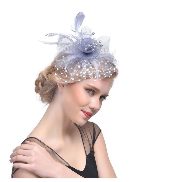 Chapeaux de rondage avare de mariage robe église fedoras fleur fleurie rubans en mesh plumes ponds cocktail à thé de fête de fête de fête 230412