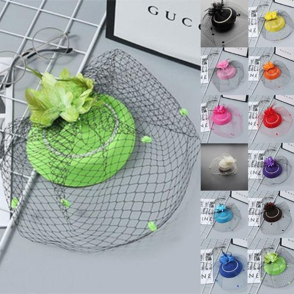 Chapeaux radin puzzle chapeau de pilule blanc chapeau fascinator Femmes Tea Party Headwear Fleur Mesh Clip Hair Clip Accessoire pour