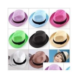 Sombreros de ala tacaña Venta al por mayor St Panamá Sombreros Protección solar Sombrero de ala tacaña 15 colores Gorras mixtas Elija Envío Entrega directa Acceso a la moda Dh4Mf