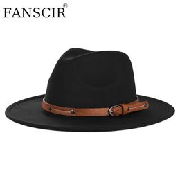 Stingy Brim Hats Wide Brim Big Wool Fedora Hat para mujer con cinta de cuero Caballero Elegant Lady British Style Jazz Church Panama Hat Men 230324