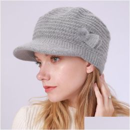 Stingy Brim Hoeden Winter Gebreide Stingy Brim Hoeden Konijnenbont Hoeden Caps Voor Dames Effen Mode Accessoires Drop Delivery Mode Accessorie Dhlfl