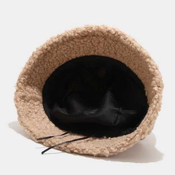 Chapeaux avares bord hiver chaud seau laine d'agneau fausse fourrure chapeau de pêcheur femmes épaissir peluche Panama casquettes en plein air garder la pêche unisexe 230916