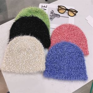 Stingy Brim Chapeaux Hiver Femmes Écheveau Lumineux Tricot Seau En Peluche Chaud Mode Fourrure En Plein Air Hip Hop Pêcheur 220922