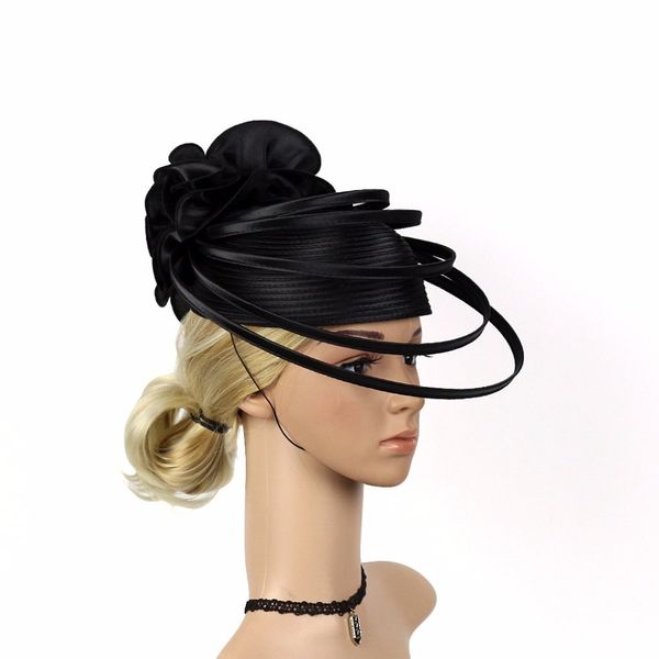 Stingy Brim Chapeaux Femmes Robe Église Tea Party Chapeau De Mariage Fleur Satin Église Fedoras Chapeau 230603