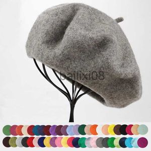 Gierige Rand Hoeden Vrouwen Meisjes Winter Eenvoudige Warme Wollen Baretten Franse Kunstenaar Beanie Hat Cap Effen Kleur Kawaii Flat Top Caps Warme Baret voor Vrouwelijke J230802