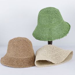 Chapeaux à bord avare femmes chapeau de soleil de paille tissé seau pêche plage casquette pliable couleur unie été 230710