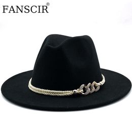 Stingy Brim Chapeaux Laine Fedora Chapeau Pour Femmes Chapeau Noir Chapeaux Avec Chaîne Hommes Simple Large Bord Automne Femme Casquettes De Mode Jazz Top Cap En Gros 230324