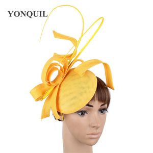 Gierige rand hoeden gele sinamay feest bruid hoed bruiloft vrouwen fascinator hoepels accessoires mode dames gelegenheid chapeau cap bruid hoeden 230306