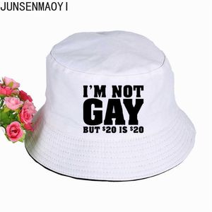 Stingy Brim I'm Not Gay But 20 is 20 Bucks Funny Bucket Hats Femmes Hommes chapeau de pêcheur Pare-soleil extérieur casquette de pêche Crème solaire Beach Hat 1209