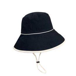 Stingy Women's Bow Panamá Bucket Hat Moda Kpop Bob Cotton Black Beach Sun Hats Plegable Wide Brim Anti-UV Gorra de pesca 0103