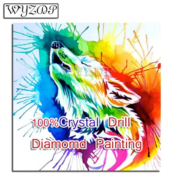 Stitch 100% Crystal Diamond Painting Wolf Picture Full Square Mosaic Broderie Diamond Art Cross Stitch Set Manual Home Doleration
