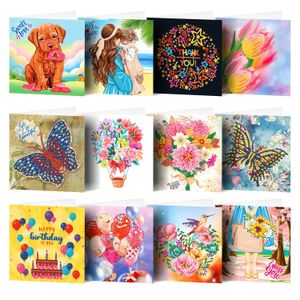 Stitch 12pcs Tarjetas de pintura de diamantes Tarjetas de feliz cumpleaños 5D DIY SPECIAL CARJETA DE PINTURA DE DIAMAND