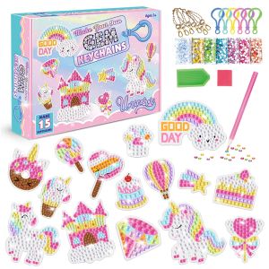 Stitch 15 stks Keychain Diamond Painting Kit Cartoon Rainbow Unicorn 5d Gem Backpack Pendant Decorate Diamond Embroidery for Girls Women