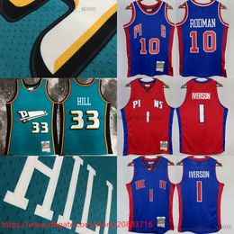 Stitch 2008-09 Red Basketball 1 Allen Iverson Jersey Retro 1998-99 Green 33 Grant Hill Jerseys 1988-89 Blue 10