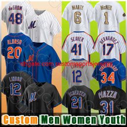 point 48 Jacob deGrom 17 maillots de baseball Keith Hernandez 12 Francisco Lindor 20 Pete Alonso Mike Piazza Darryl Strawberry Max Scherzer Starling Mart
