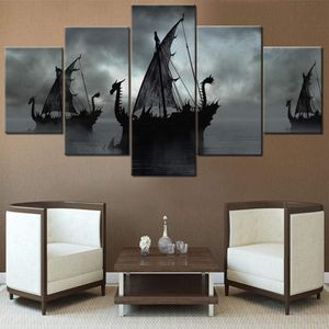 Stitch 5 Paneel Diamond schilderen Black Wit Vikingen Schip Volledig diamant mozaïek 5D DIY Borduurwerk Fantasie zeilboot 5 pc's Home Decor