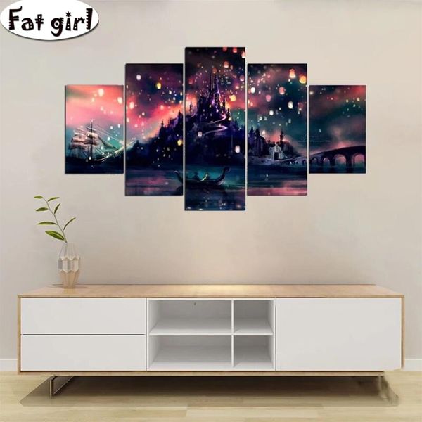 Stitch 5 Panel fantasy magic 5d diy peinture de diamant moderne affiche carrée carrée ronde diamant croix de croix de mosaïque broderie