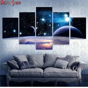 Stitch 5 Panneau Planet Universe Space Pictures Diamond Painting Starry Sky Diamond Diamond Mosaic Earth Moon Picture pour le salon décor de la maison