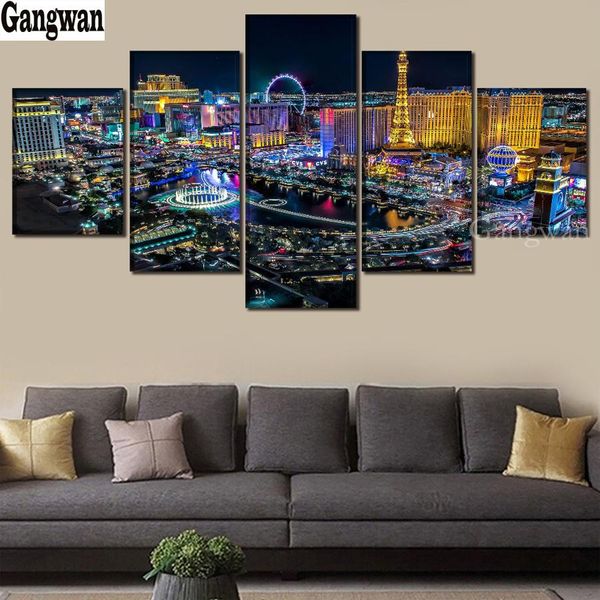 Stitch 5 pcs 5d DIY Diamond Painting Las Vegas Landsage complet carré rond Drif de bricolage Briderie Diamond Mosaic City Night View Home Art