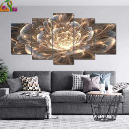 Stitch 5 -delige 5D DIY Diamond schilderen Volledige vierkante muurkunst voor woonkamer kantoor decoraties uitgerekt gouden stralen fractale bloem