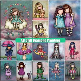 Stitch 5d Ab Diamond schilderij Cartoon Girls Diy Full Boor Mozaïek Square/ Round Diamont Borduurwerk Dierlijke poppenfoto's Home Decor Geschenk