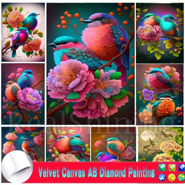 Puntada 5D AB Terciopelo Canva Diamante Pintura Novedades Estilo Chino Flor Y Pájaro Diy Taladro Completo Mosaico Bordado Animal Urraca Decoración