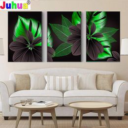 Stitch 5d Diamond Painting 3 PCS / Set Abstract Luxury Blossom Green Leaf Triptych 5d Diamond broderie Mosaic Painting A illustrations incroyables