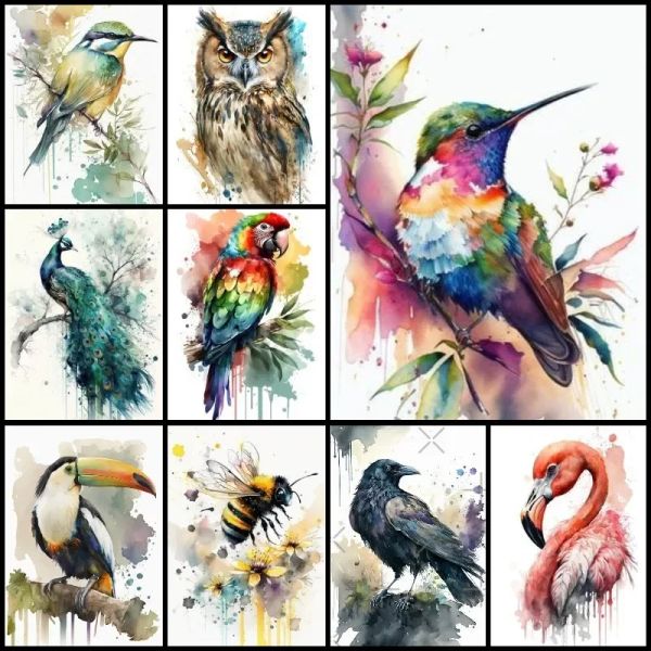 Stitch 5d Diamond Painting Full Diamond Mosaic Birds Hummingbirds Owls Crow Peacock Flamingos Hingestone Broderie Kit Home Decor Gift