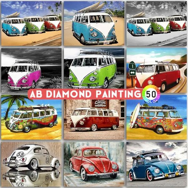 Kit de pintura de diamante 5D Stitch pintura AB coche autobús paisaje de dibujos animados cuadrado completo bordado redondo mosaico punto de cruz decoración del hogar paisaje