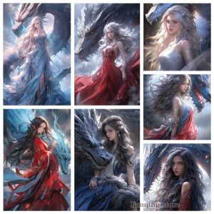 Stitch 5d DIY Diamond Painting Ancient Dragon Femme Full Square Round Diamond Broderie Fantasy Rhinaistones Pictures Crafts Decor Home