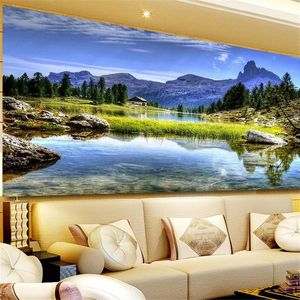 Stitch 5d Diy Diamond schilderij Blue Sky Sky Witte wolken Mountain Lake Modern Landschap Kruis Stitch Wall Art Slaapkamer Woonkamer Decor Decor