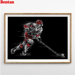 Puntada 5D Diy Diamond Pintura de perforación completa Player de hockey redondo en el bordado de diamantes de la pista Mosaic Cross Stitch Rhinestone Red