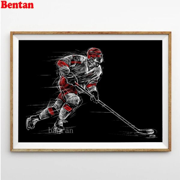 Stitch 5d DIY Diamond Painting Full Square Square Round Hockey Player à la Rink Diamond Brodery Mosaic Cross Clithing Gift