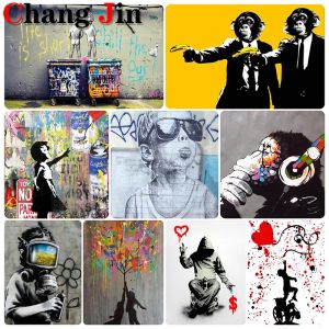 Stitch 5d DIY Diamond Painting Street Art Art Banksy Graffiti Cross Stitch Cuadros Wall Diamond Art Art Broidery Mosaic Home Decor Cadeaux