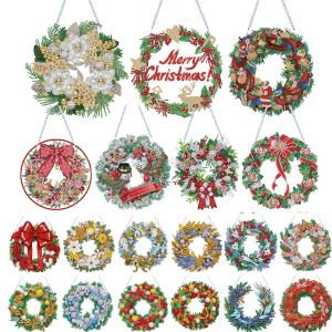 Stitch 5D DIY Kerst Spot Drill Garland Kerst hangende krans Diamond Diamond Art Painting Garland Kit voor thuis raam deur decor cadeau