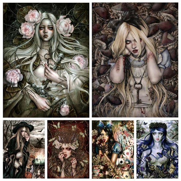 Stitch 5d Mystical Halloween Vampire Gril Demon Art Diamond Painting Rhineston Affiche broderie Cross Crost Kit Wall Decor for Home